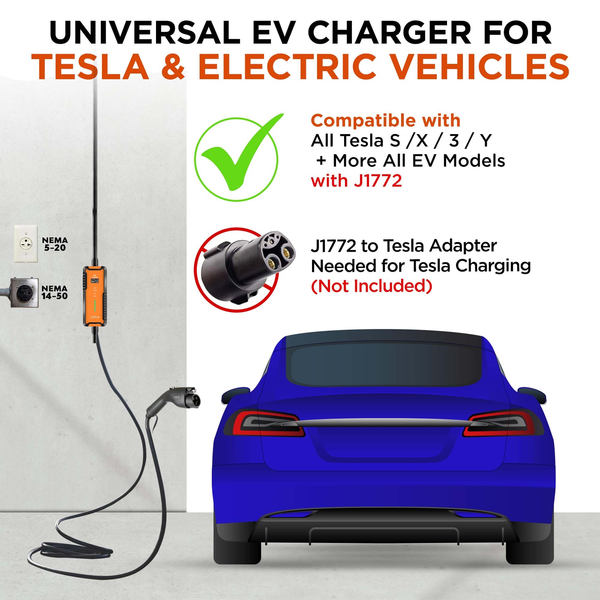 M2 Fast Lightening EV Charger - Level 1 & 2 for Tesla & All EV Models Voltretech M2 Fast Lightening EV Charger - Level 1 & 2 for Tesla & All EV Models Voltretech